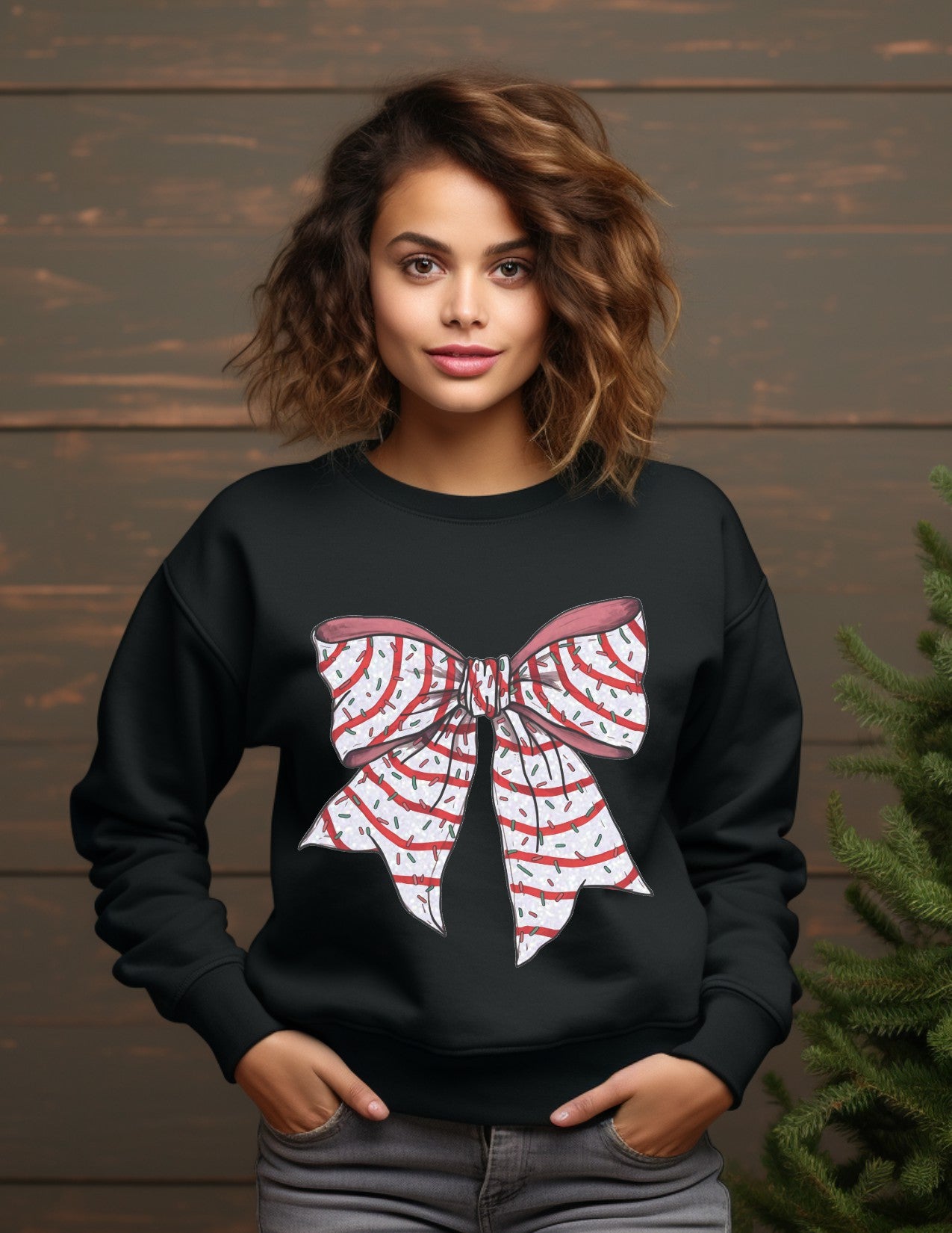 Christmas Snack Cake Bow Sweatshirts