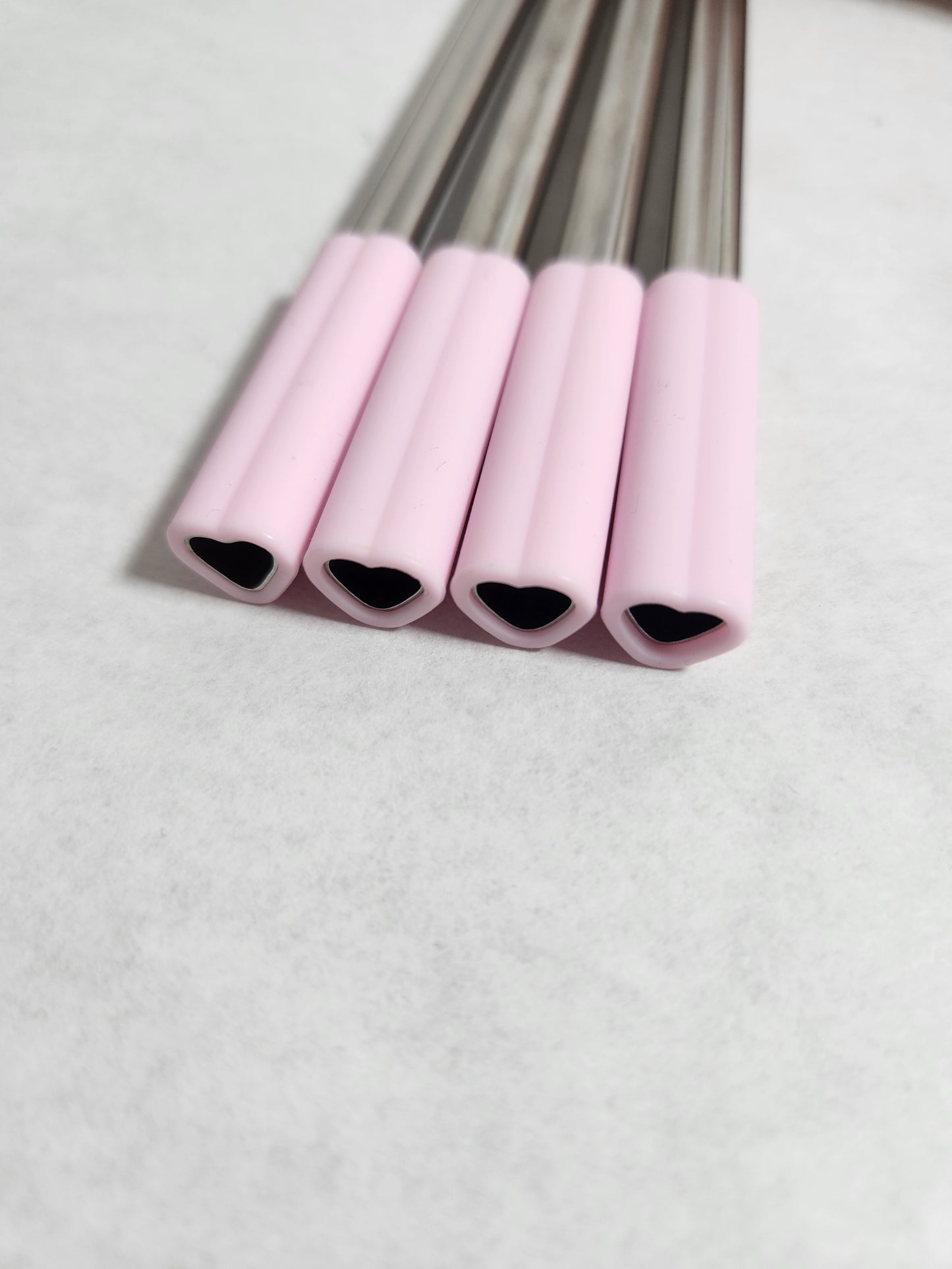 4 Pack - Light Pink Heart Shaped 8.5 inch Stainless-Steel Straws