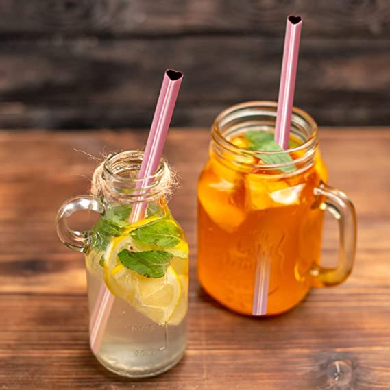 Pink Heart Shaped Stainless Steel Straws