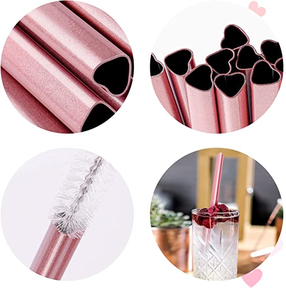 Pink Heart Shaped Stainless Steel Straws