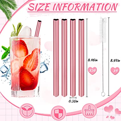 Pink Heart Shaped Stainless Steel Straws