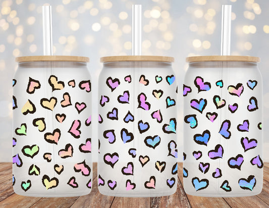 Leopard Heart Frosted Glass Can